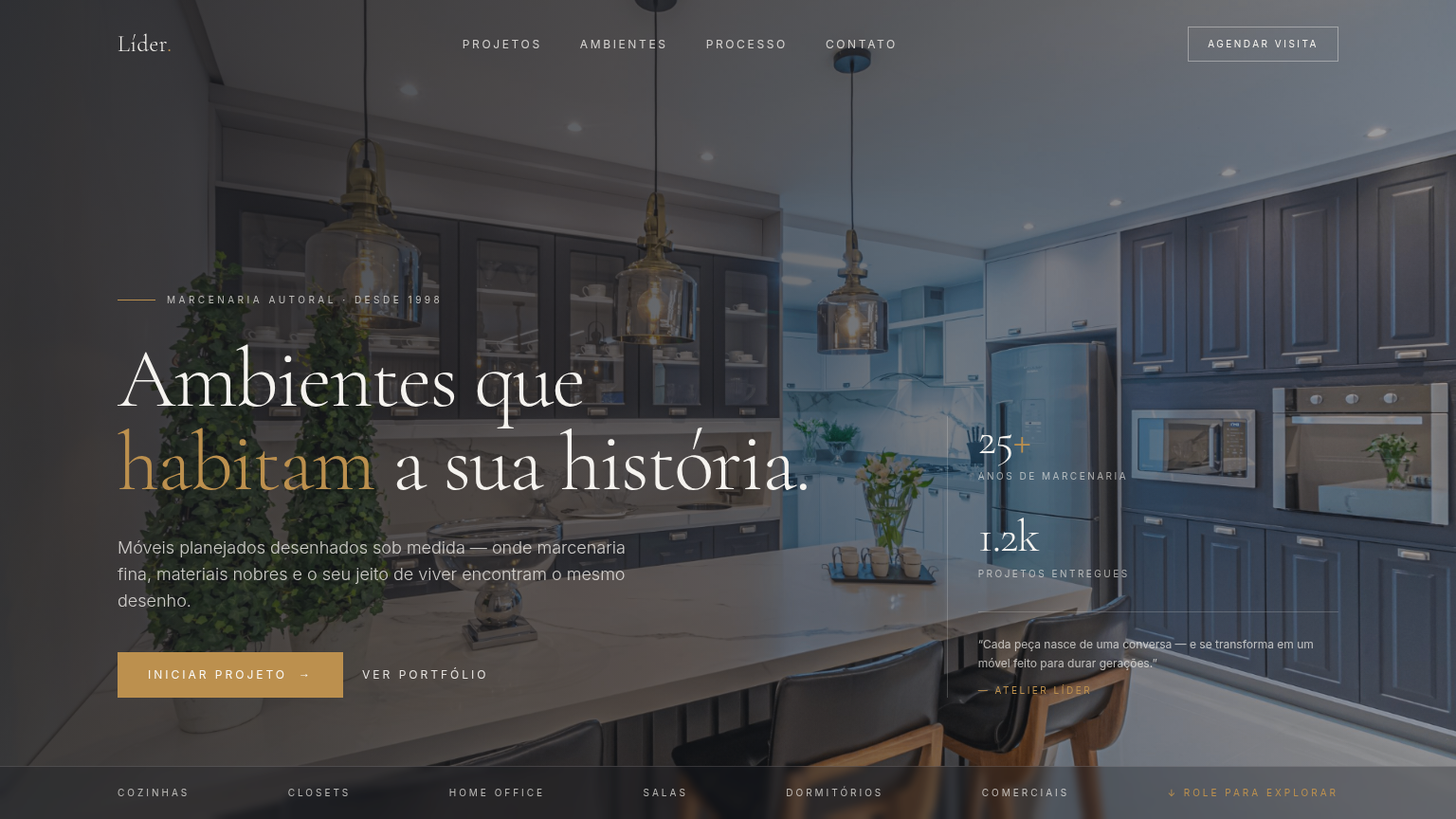 Líder Planejados - Criação de site profissional com galeria para design de interiores